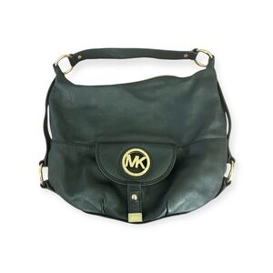 Michael Kors Black Hobo Bag with Gold Accents soft pebble leather.